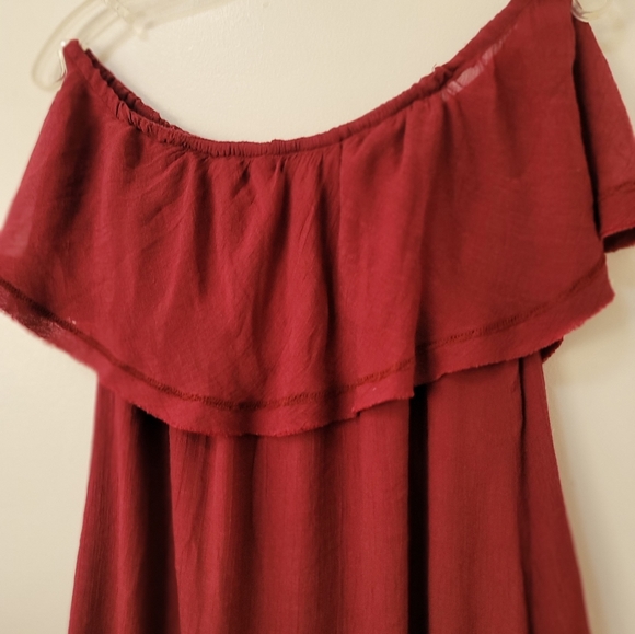 Wishlist Deep Red Boho Off The Shoulder Frayed Hem Swing Mini Dress S/M. - Picture 6 of 15
